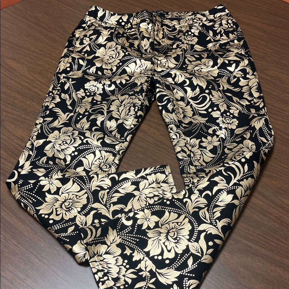 Boston Proper Metallic Floral Black and Gold‎ Pants, size 10